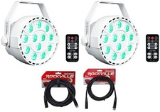 2 Rockville RockPAR TRI LED RGB Par Cans DJ White DMX Wash Lights Remotes Cables