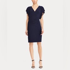 Lauren Ralph Lauren Petites Jersey Flutter-Sleeve Navy Blue Women's Dress 2P