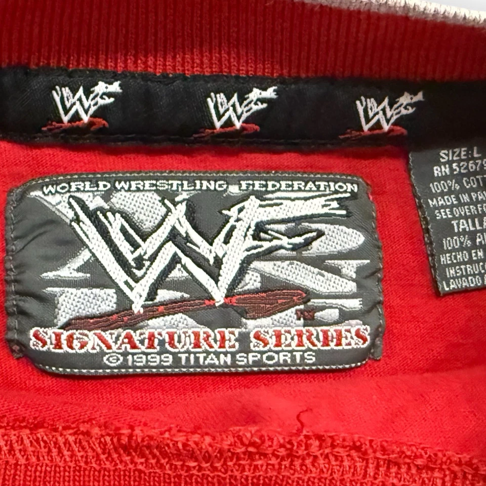 WWF War Zone Signature Series Red & Black Wrestling 1999 Vintage Shirt L - Imagem 4 de 4