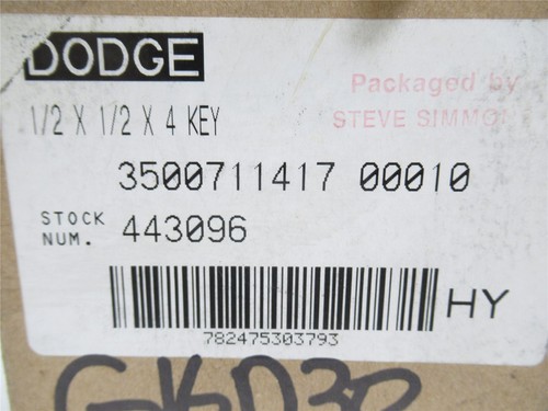 229814 New In Box; Dodge 443096 Shear Key; 1/2" x 1/2" x 4" - Picture 2 of 4