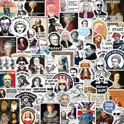 Yqskt 200PCS Funny History Stickers, Historical Figure Brown, Red, Black