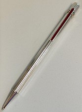 PENNA SFERA Must De Cartier TRINITY LACCA ROSSA ARGENTO vintage BALLPOINT PEN