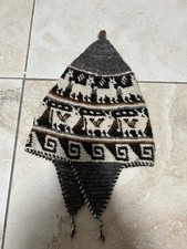Peruvian Llama Ivory Brown Knit Beanie Hat W Ear Flaps One Size Unisex