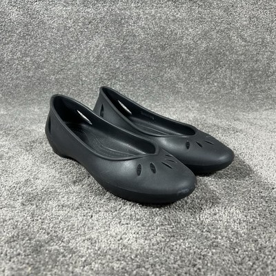 Crocs Kelli 203954 Women s Sz 7 Black Iconic Comfort Slip On Flats Sandals Used