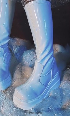 White Chunky Platform Womans Knee High Boots Spice Girls 90s Rave