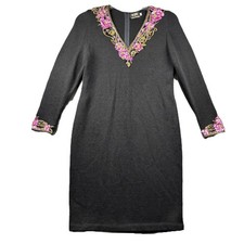 Don Sayres For Wellmore Women Dress Beaded Sequins Vintage 80s LBD Black Size 8