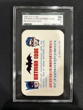 1966 N.P.P Inc. Batman Membership Code Card SGC 9 Highest Graded 
