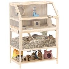 PawHut Wooden 3 Tier Hamster Cage with Storage Shelf for Dwarf, Gerbil