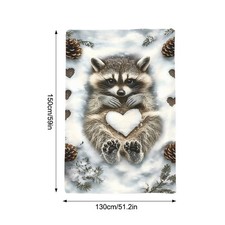 Warm Winter Raccoon Print Blanket, Single-Sided Printed, Multiple Specificatio
