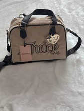 Juicy Couture Beige Logo Satchel Top Handle Zip w/ Detachable Strap Heart Charm