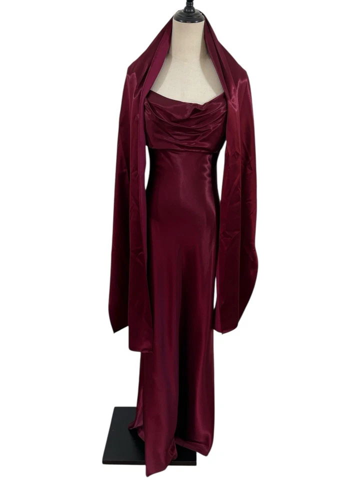 Vestido De Colección Años 90 Miguel Ángel Borgoña Satinado Talla 6 Cachicho Glamour Femenino Foto 2 de 4