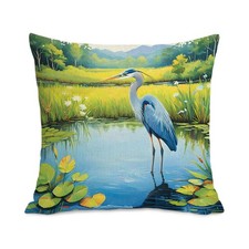 Pillow Covers 18 x 18 Couch Heron Green Watercolor Decorative Linen Throw Pillow