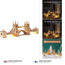 ROBOTIME 3D Puzzle Wooden Craft Kits with LED Light DIY Tower Bridge Construc...