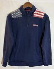 Vineyard Vines Boy's Large USA Flag Shep Shirt Blue 1/4 Zip Pullover Sweatshirt