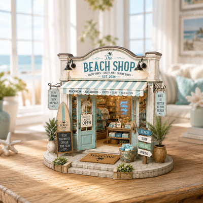 Beach Shop Wooden Block, Coastal Decor, Beach House Gift