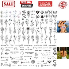 100 Sheets Realistic Temporary Tattoos, 240 Pcs Multicolor Modern Floral  I...