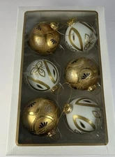 Kurt S. Adler Gold And White Glass European Style Ornaments 80MmM Lot Of 6 New