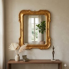 Specchio Antico Legno Dorato Decori Incisioni Italia XX Secolo Originale