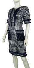 Caroline Herrera Indigo Painted Tweed Cotton Dress 8 US 44 IT M Zip Runway Auth