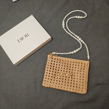 Woven Cosmetic Bag with Pearl Chain Large Makeup Pouch with Original Box