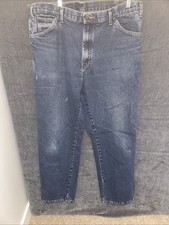 Dickies Jeans Men's Size 38x36 Dark Blue Wash Denim Baggy Altered