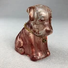 VTG Federal Glass MOPEY DOG CANDY CONTAINER Flashed Pink Chain collar bell 1940s