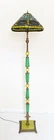Antique Art Deco Uranium Glass Floor Lamp w/ Meyda 16" Tiffany Dragonfly Shade