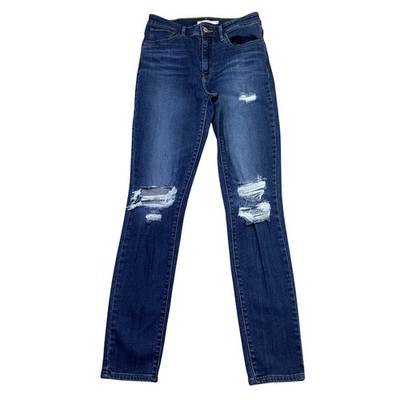 Levi's 721 High Rise Skinny Jeans Women Sz 28 Fit 26'' Distressed Dark Wash Denim