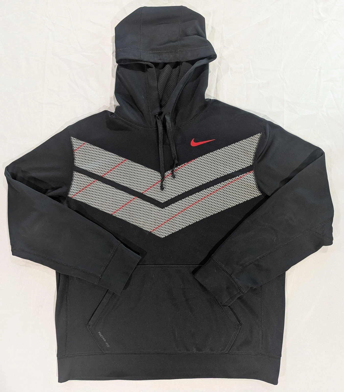 Nike Hoodie Mens L Black Therma-FIT Fleece Pullover Chevron Graphic Athletic