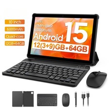 Android 15 tablet, 10-inch, 12 3 9 GB RAM  64GB ROM, quad-core,6000mAh battery