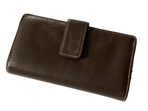 Safe Keeper RFID Wallet Leather Pebbled Clutch Brown 7.5" x 4"
