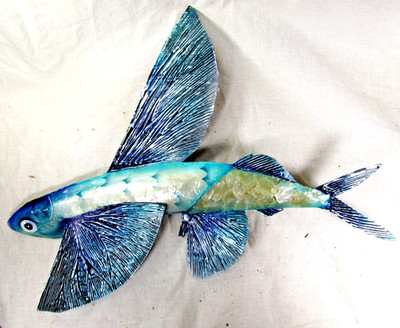 Flying Fish  w/ capiz finish metal hand crafted wall art