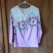 Pink Floral Long Sleeve Blouse Top Women  s Size S Poly Spandex Soft Stretch