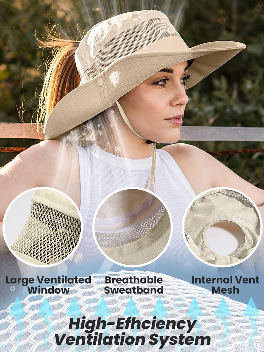 Beach Sun Hat with Ponytail Hole UPF 50+ UV Protection  display picture 3