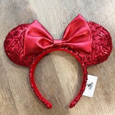 Disney- Parks Redd Pirate Red Sequin Minnie Mouse Ears Bow Disneyland Headband