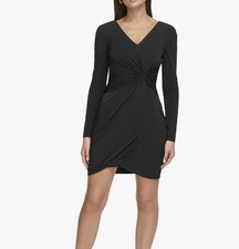 Guess Black Dress New NWOT Asymmetrical Knot Twist Front Long Sleeve LBD Size 4