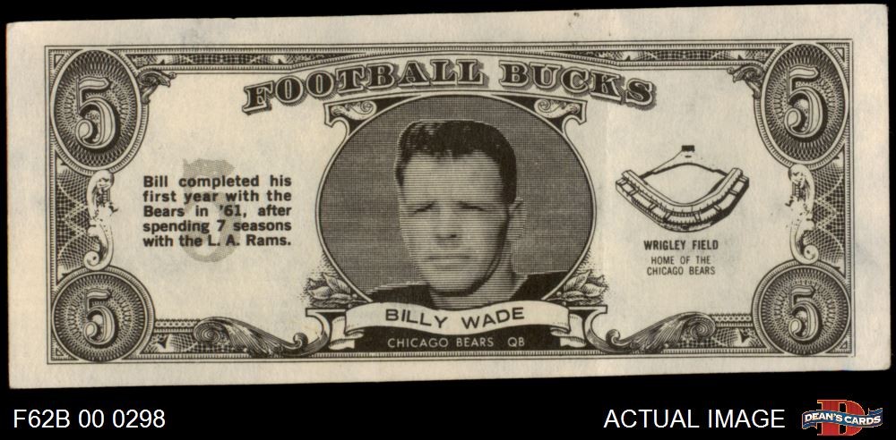 1962 Topps Football Bucks #42 Bill Wade Bears Vanderbilt 5 - EX
