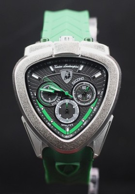 Refurbished Quartz Tonino Lamborghini Chronograph In Black+Green Dial Men Watch.
