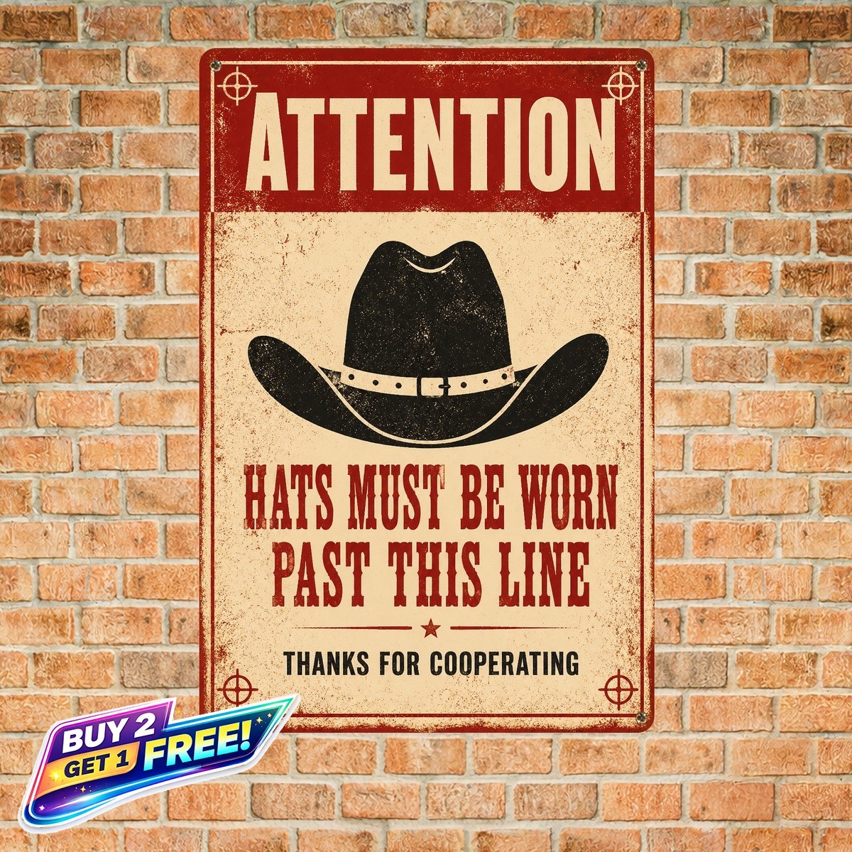 Funny Cowboy Hat Metal Wall Decor Sign Retro Western Plaque