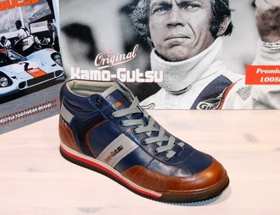 KAMO-GUTSU KAMO GUTSU Schnürer Leder-Sneaker - SCUDO-107 Denim Combi - Made in Italy - Neu!