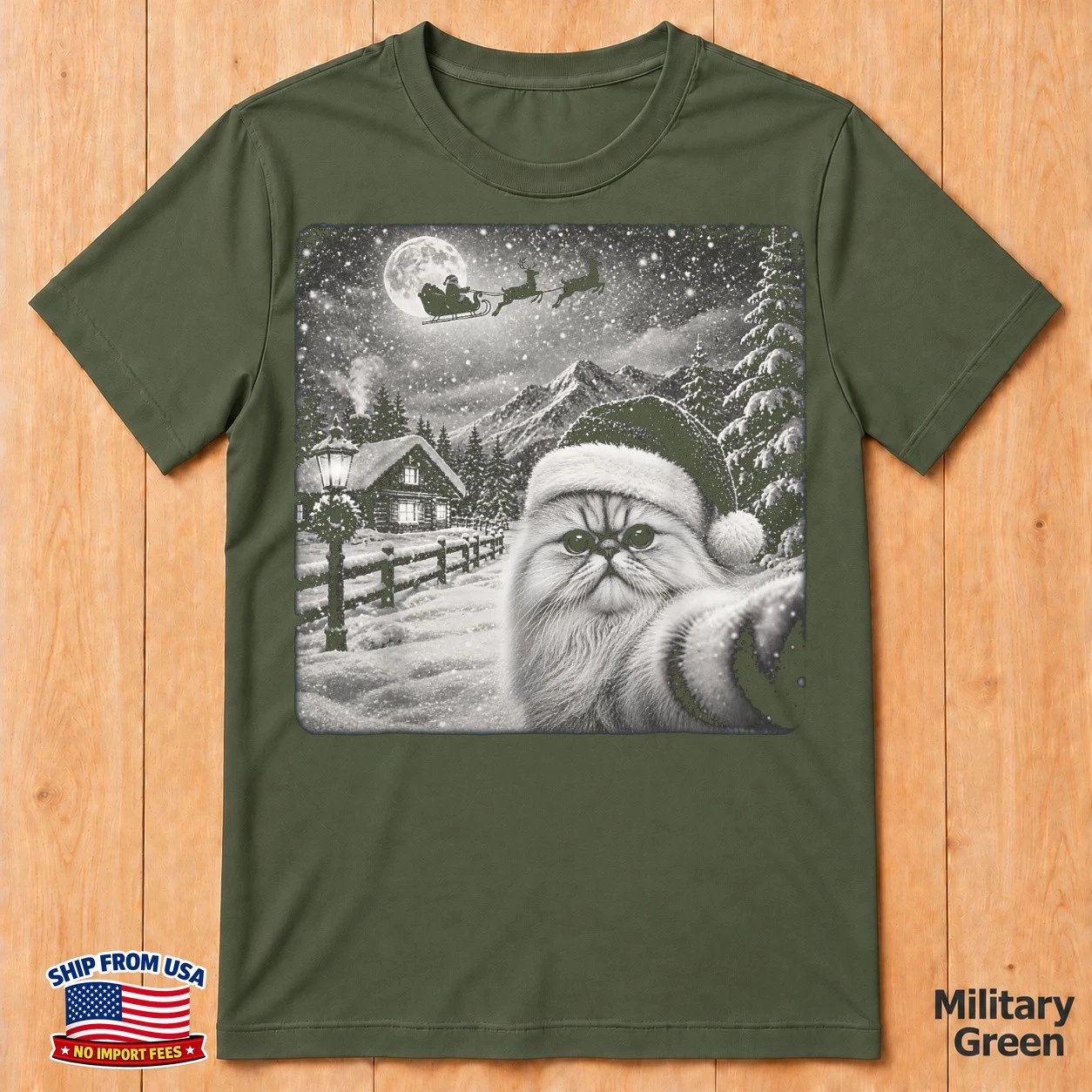 Starry Moon Night Santa Sleigh Persian Cat Christmas Xmas T-shirt image 6