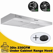 30in Under Cabinet Range Hood Cook Vent 230CFM Fan with Carbon Filter Ductless