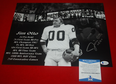 JIM OTTO Oakland Raiders signed 11x14 photo Beckett Witnessed COA