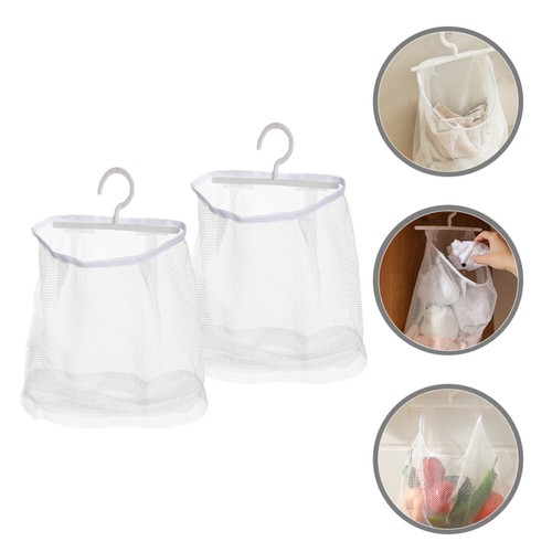 2 Pcs Mesh Hanging Bag Wall Basket Storage Cloth Laundry Bags Dryer