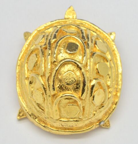 Vintage Brooch KENNETH J LANE KJL 1980s Chic Large Turtle Goldtone Jewellery - Picture 2 of 14