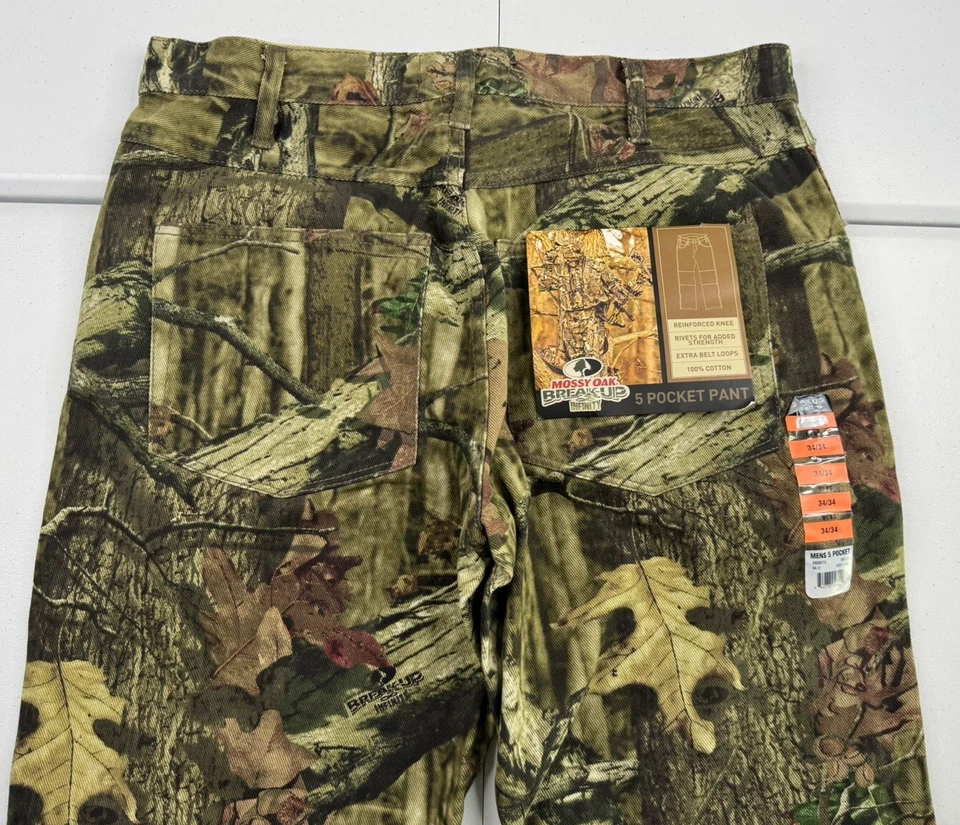 Mossy Oak Break Up Infinity Camouflage Denim Jeans Double Knee Mens 34x34 NWT! - Image 2 of 4