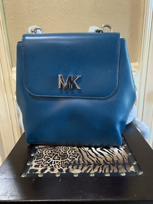 Michael Kors Dark Blue Backpack with Silver Chain Slater Medium Backpack in NAVY - Sale | Michael Kors [US] main image 3