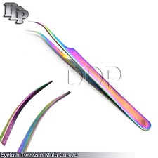 Stainless Steel Multi Rainbow Color 3D Eyelash Extension Tweezers 5.5'' Curved