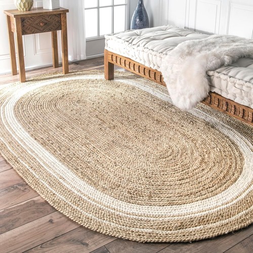 Versatile 3x5 Oval Jute Rug in Off-White - Ideal for Coastal and Cottage Styles - Picture 3 of 11