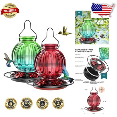 Elegant Hummingbird Feeder Set - 26 Oz Hanging Glass Nectar Feeders for Outdoors